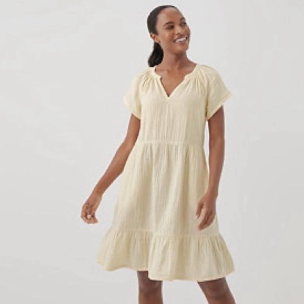 Pact Organic Cotton Coastal Gauze Throw-And-Go Dress in Butter Yellow M